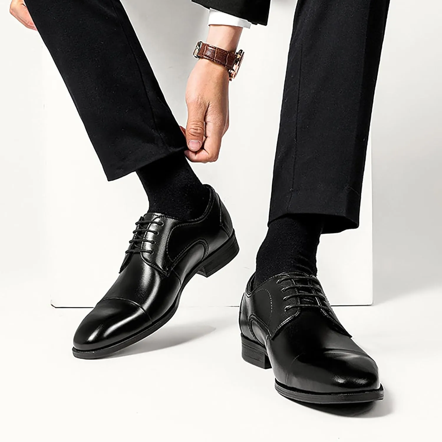 Men's Premium Dress Shoes for Business and Weddings Breathable Cowhide Oxfords with Non-Slip Rubber Sole, Formal Office and Event Footwear