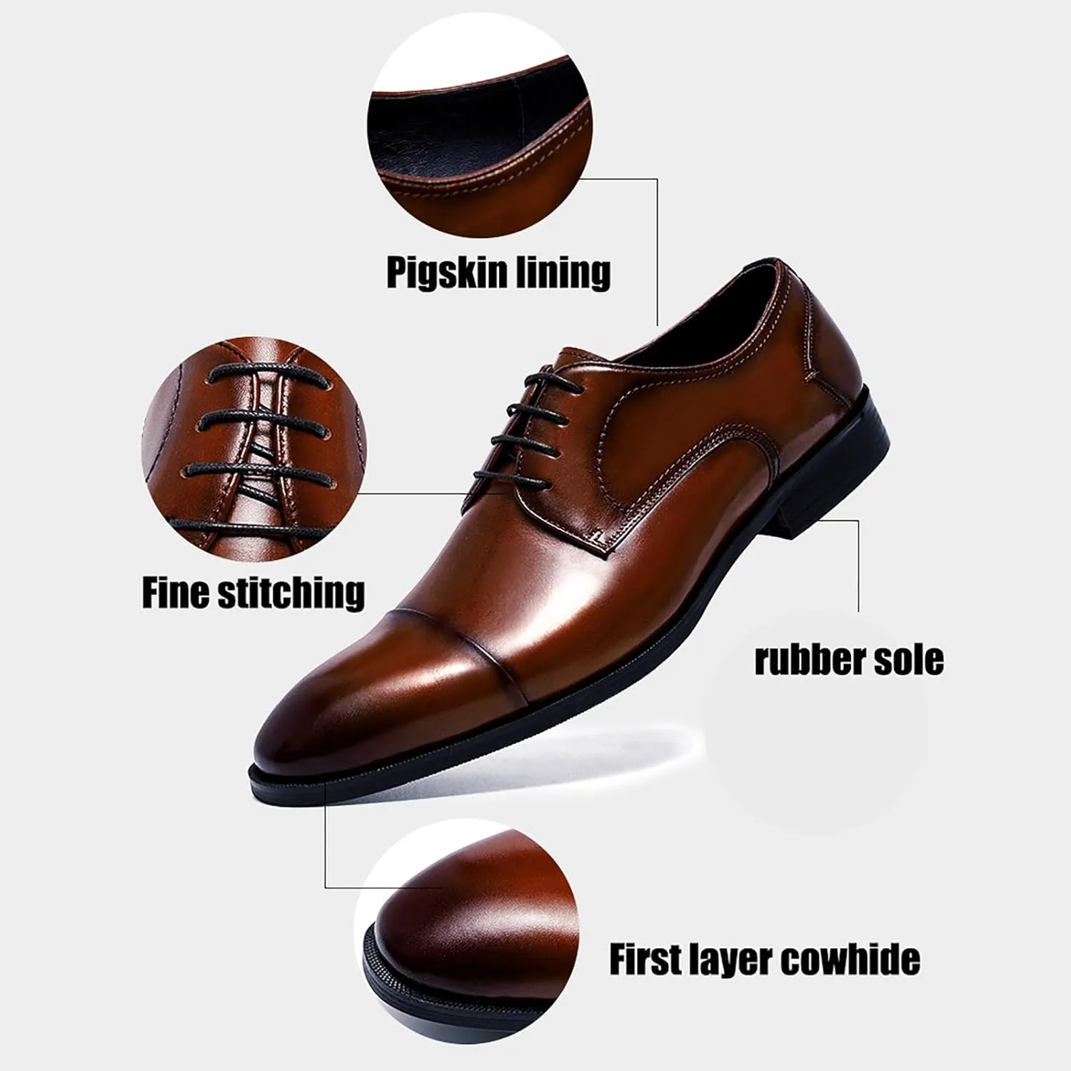 Men's Premium Dress Shoes for Business and Weddings Breathable Cowhide Oxfords with Non-Slip Rubber Sole, Formal Office and Event Footwear