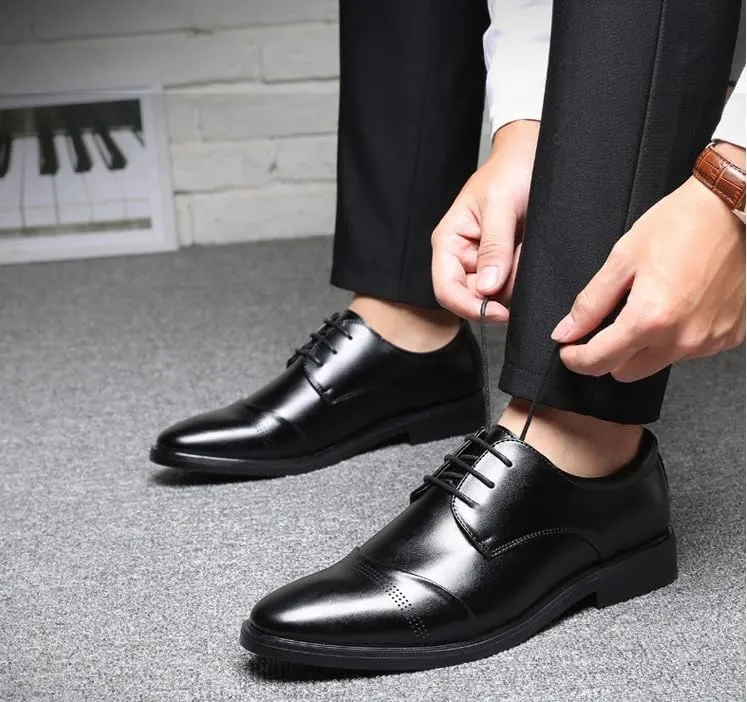 Men's Retro Oxfords Shoes Comfortable Business Lace Up Men Dress Shoes Non-Slip Softsole Pointed Toe Walking Derby Shoes