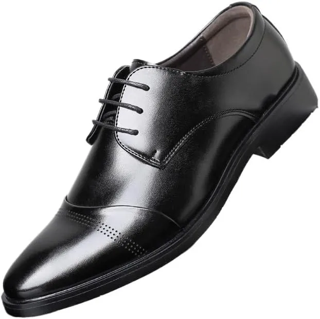 Men's Retro Oxfords Shoes Comfortable Business Lace Up Men Dress Shoes Non-Slip Softsole Pointed Toe Walking Derby Shoes