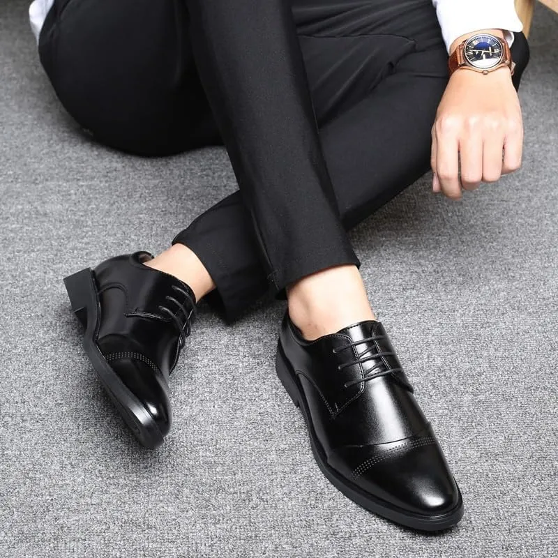Men's Retro Oxfords Shoes Comfortable Business Lace Up Men Dress Shoes Non-Slip Softsole Pointed Toe Walking Derby Shoes