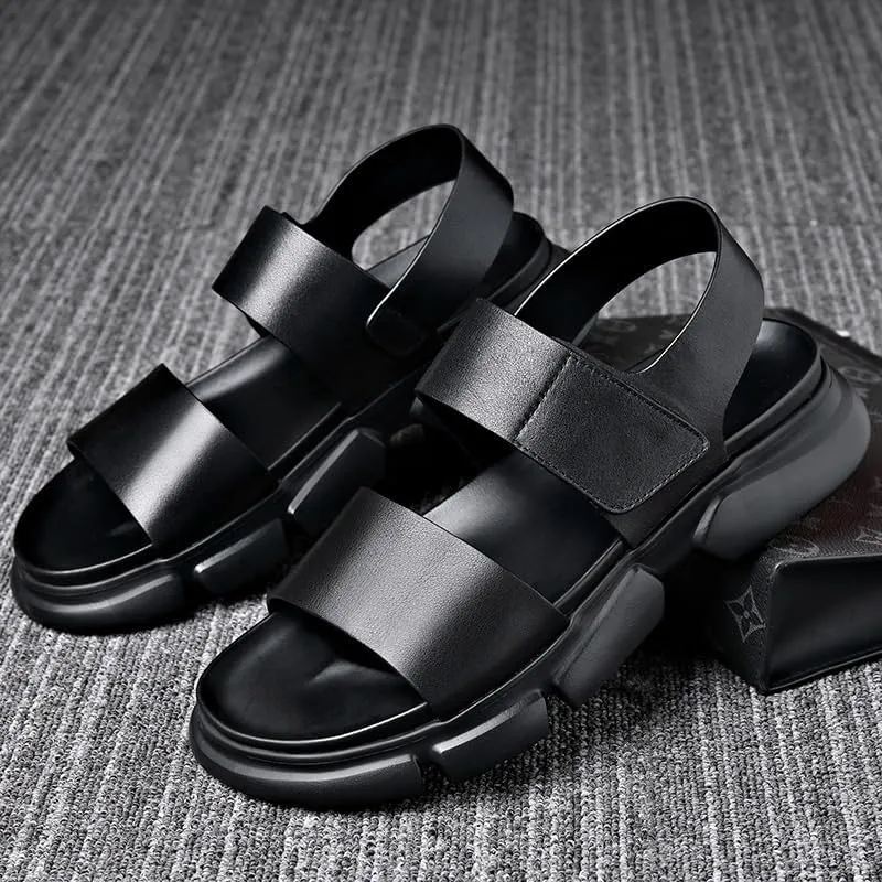 Men's Slip-On Leather Derby Shoes - Elastic Side Panels with Lightweight Outsole for Business Trips & Events