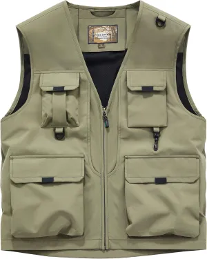 Men's Softshell Fishing Vest Outdoor Lightweight Waistcoat Waterproof Utility Cargo Sleeveless Jacket