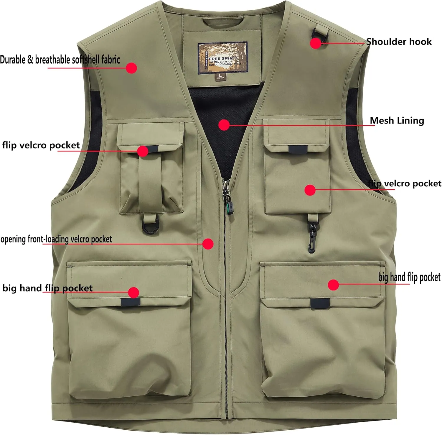 Men's Softshell Fishing Vest Outdoor Lightweight Waistcoat Waterproof Utility Cargo Sleeveless Jacket