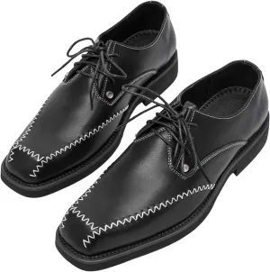 Men's Square Toe Leather Oxford Shoes Black with Contrast Stitching & Metallic Rivets - Classic Dress Shoes for Business Professional Formal Wedding & Casual Wear