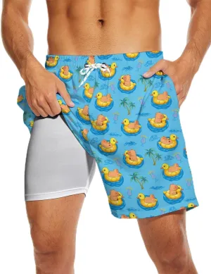 Mens Swim Trunks Swimming Trunks with Compression Liner Board Shorts 7 inch Swim Shorts Swimsuit
