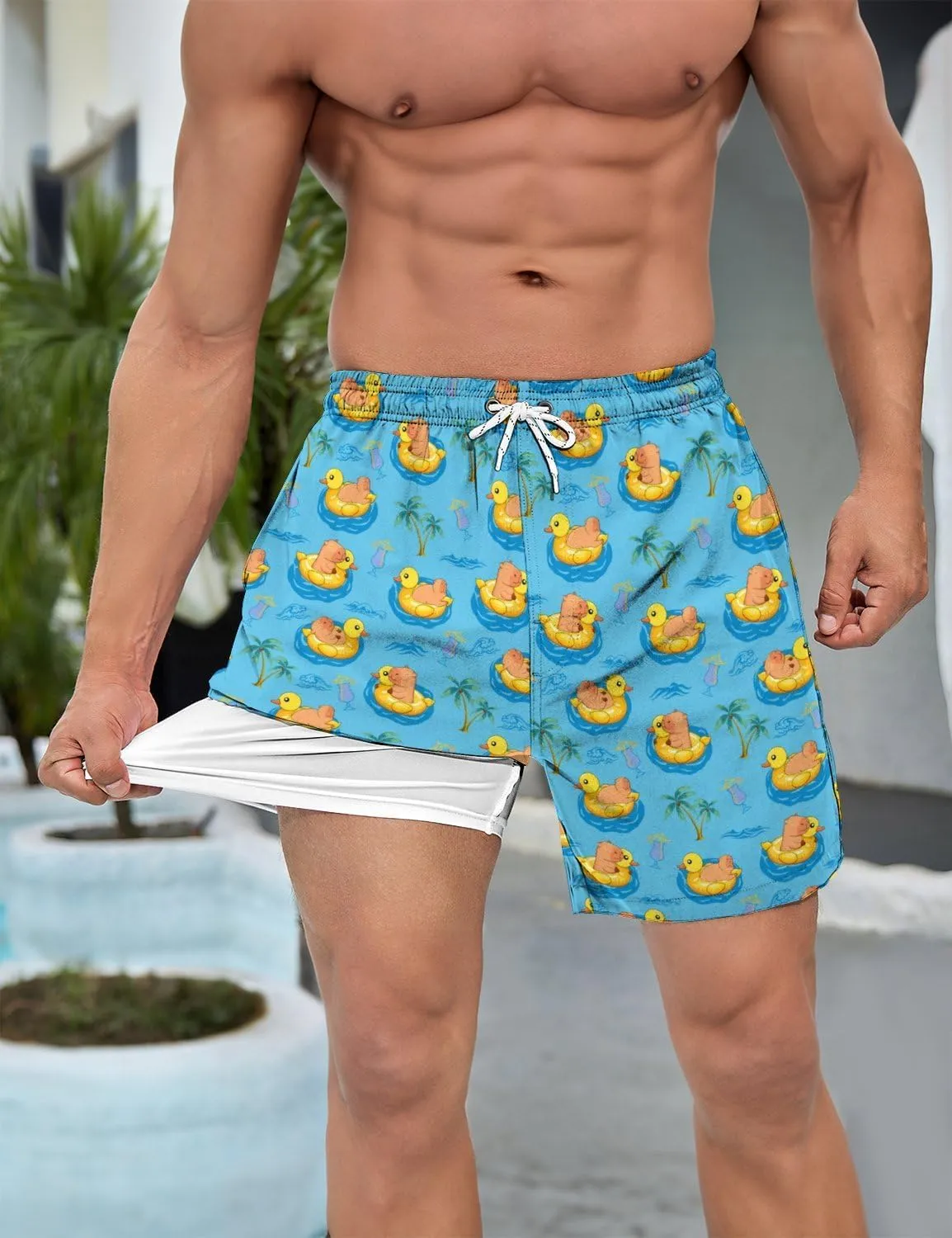 Mens Swim Trunks Swimming Trunks with Compression Liner Board Shorts 7 inch Swim Shorts Swimsuit
