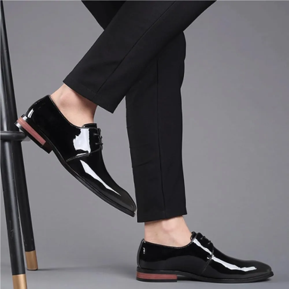 Mens Tuxedo Shoes Lace-up Oxfords Shoes Lightweight Leather Fashion Comfortable Non-Slip Low Top Business Work Shoes