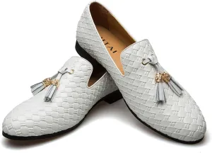 Men's Vintage Velvet Embroidery Noble Loafer Shoes Slip-on Loafer Smoking Slipper Tassel Loafer