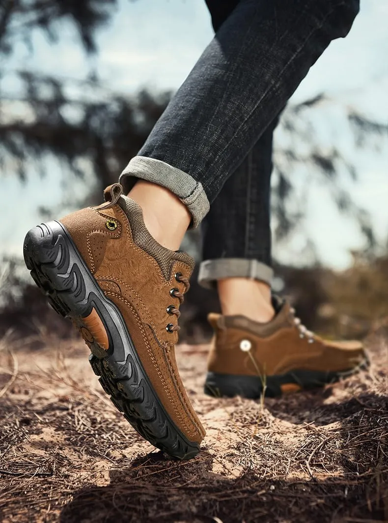 Men's Waterproof Hiking Boots Lace-up Lightweight & Breathable Mid Ankle Work Shoes Moc Anti Slip Trekking Shoes Casual Climbing Hiker Outdoor Boots