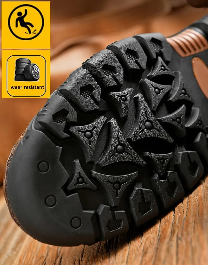 Men's Waterproof Hiking Boots Lace-up Lightweight & Breathable Mid Ankle Work Shoes Moc Anti Slip Trekking Shoes Casual Climbing Hiker Outdoor Boots