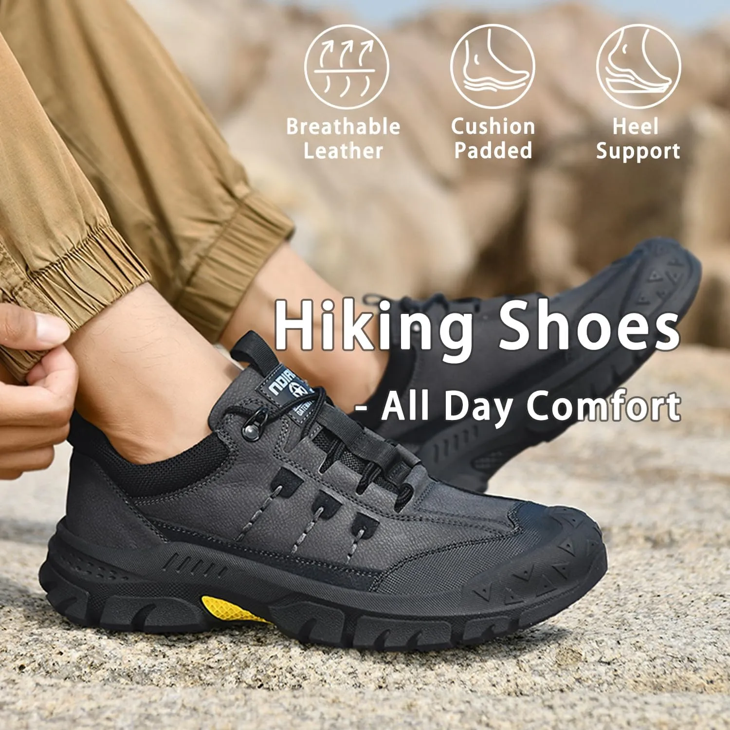 Men's Waterproof Hiking Shoes Leather Casual Outdoor Low Walking Trekking Shoes for Men