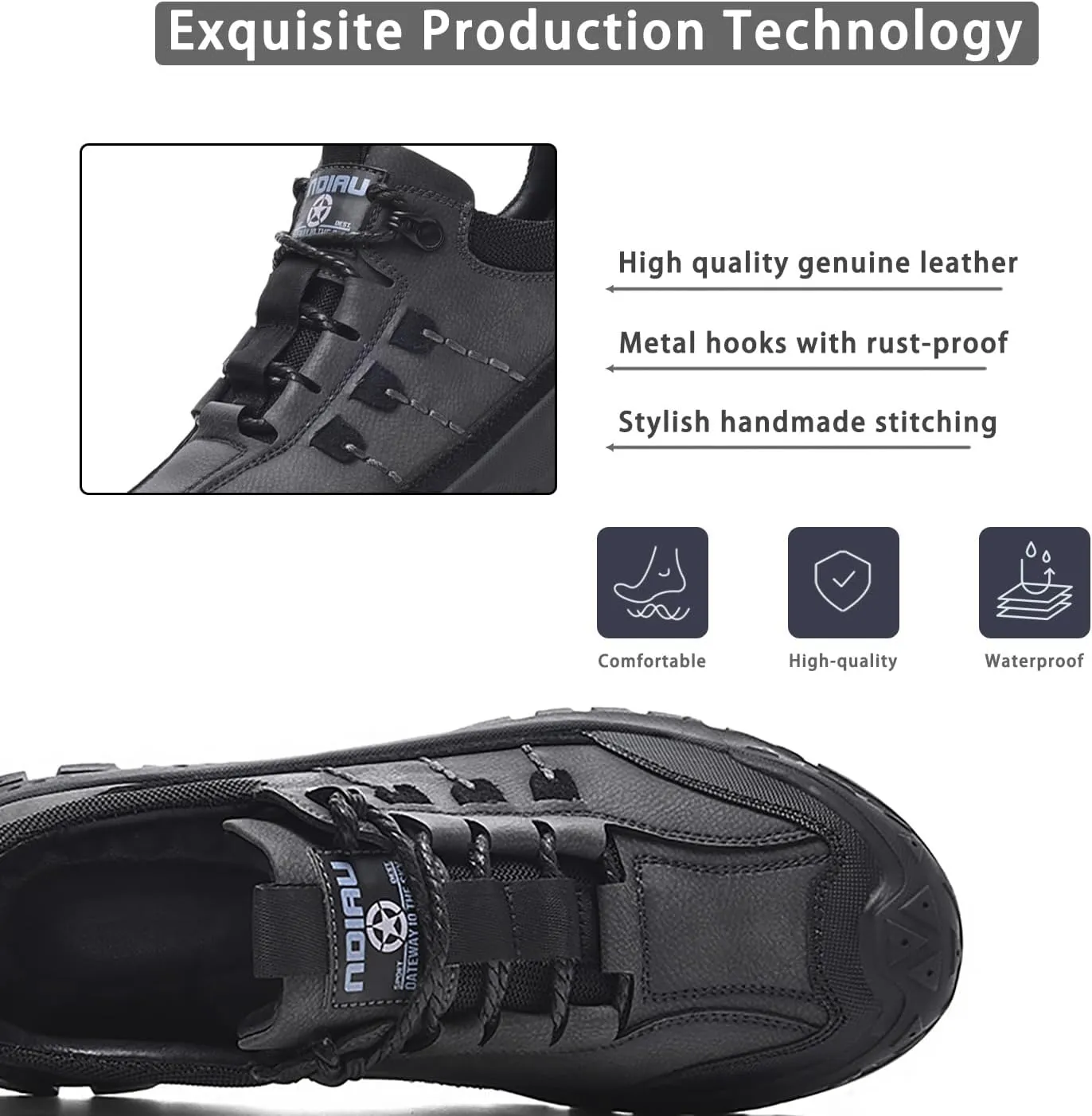 Men's Waterproof Hiking Shoes Leather Casual Outdoor Low Walking Trekking Shoes for Men