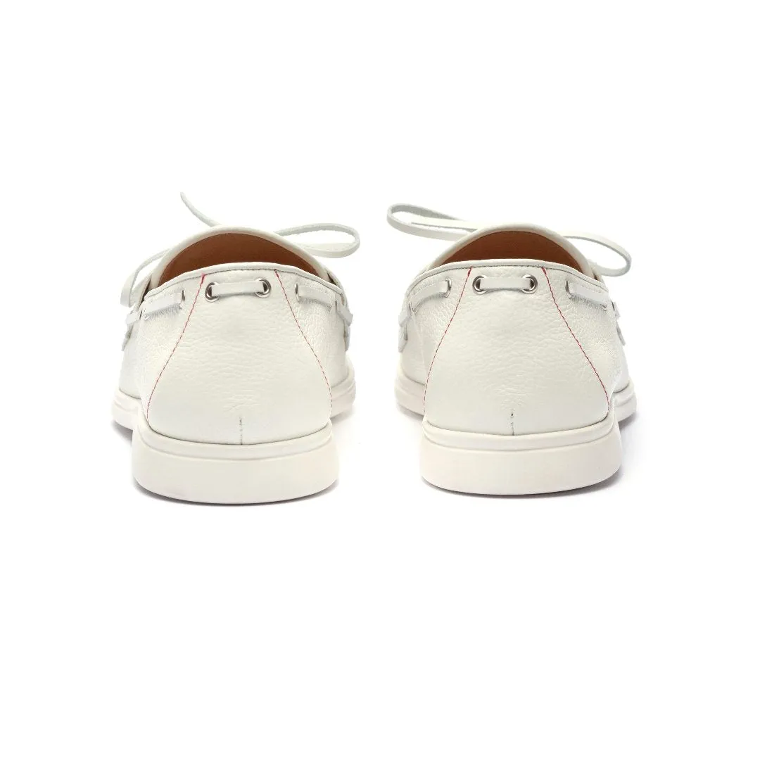 Men's White Pebbled Leather Barca Yacht Loafer From Del Toro Shoes