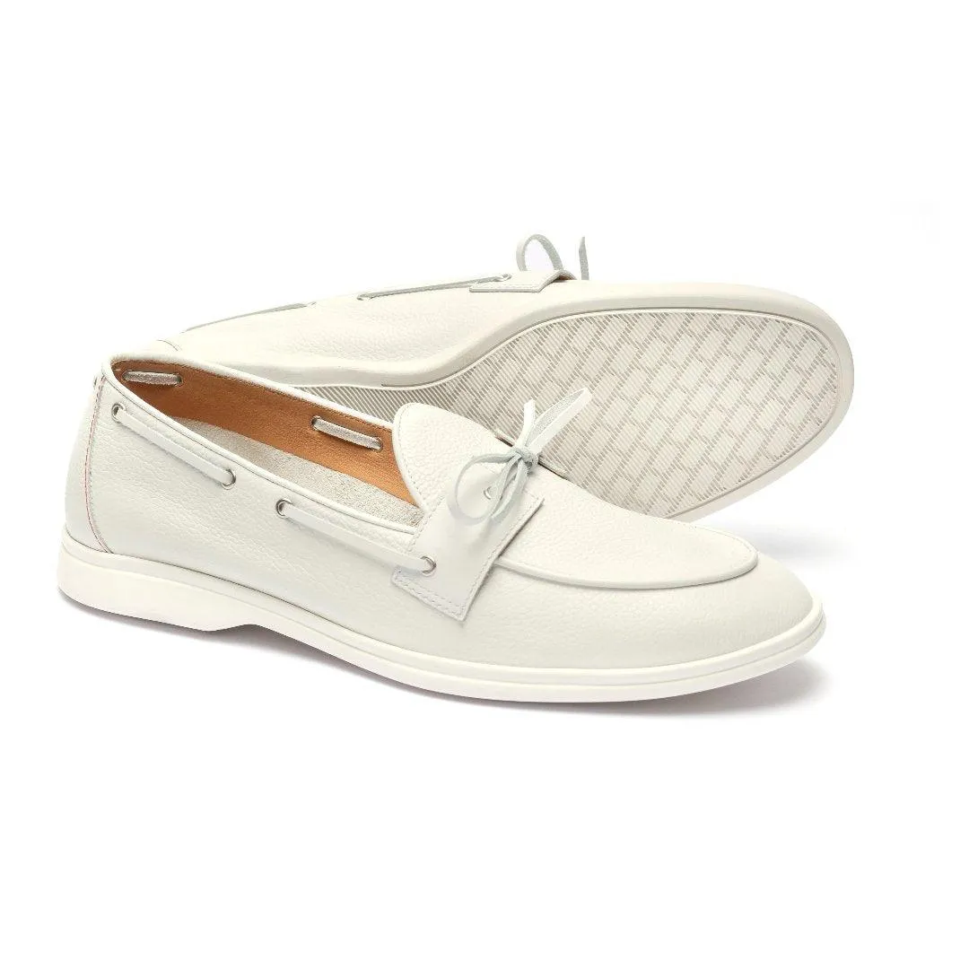 Men's White Pebbled Leather Barca Yacht Loafer From Del Toro Shoes