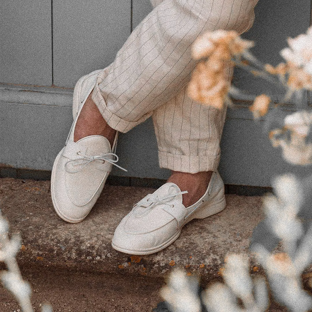 Men's White Pebbled Leather Barca Yacht Loafer From Del Toro Shoes
