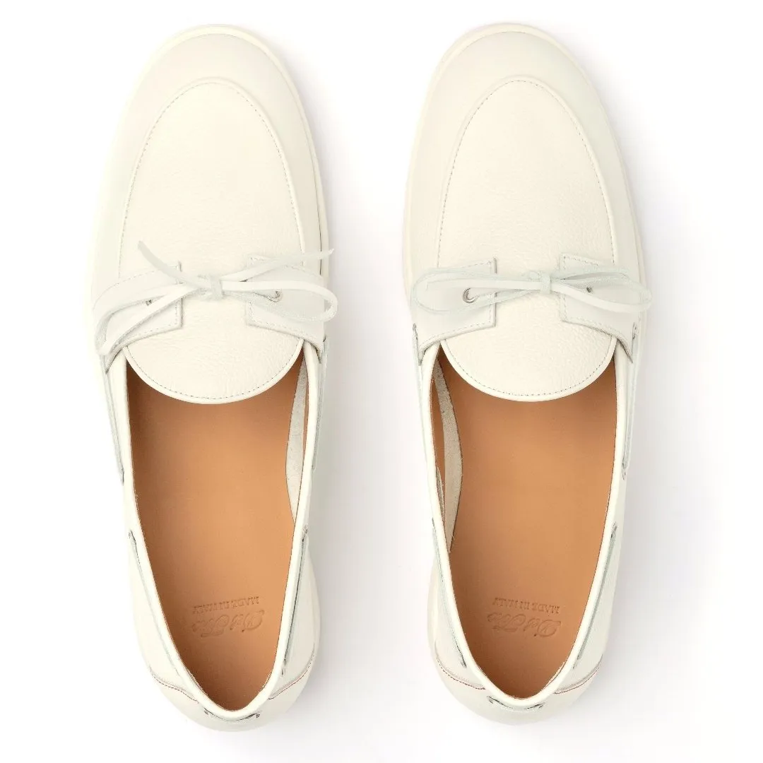 Men's White Pebbled Leather Barca Yacht Loafer From Del Toro Shoes