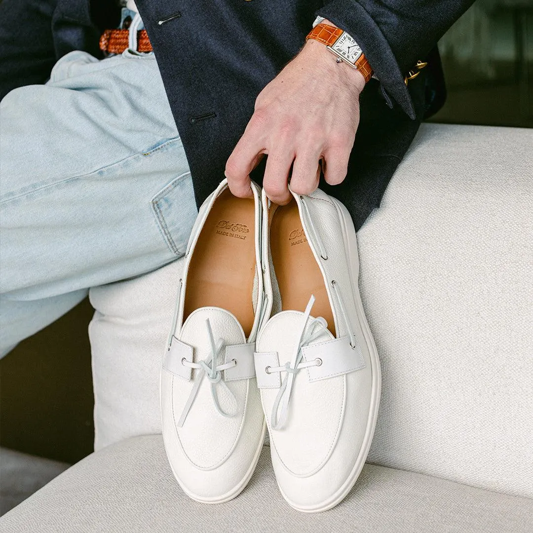Men's White Pebbled Leather Barca Yacht Loafer From Del Toro Shoes