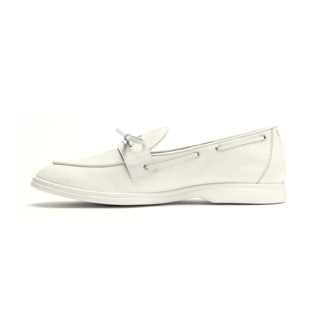 Men's White Pebbled Leather Barca Yacht Loafer From Del Toro Shoes