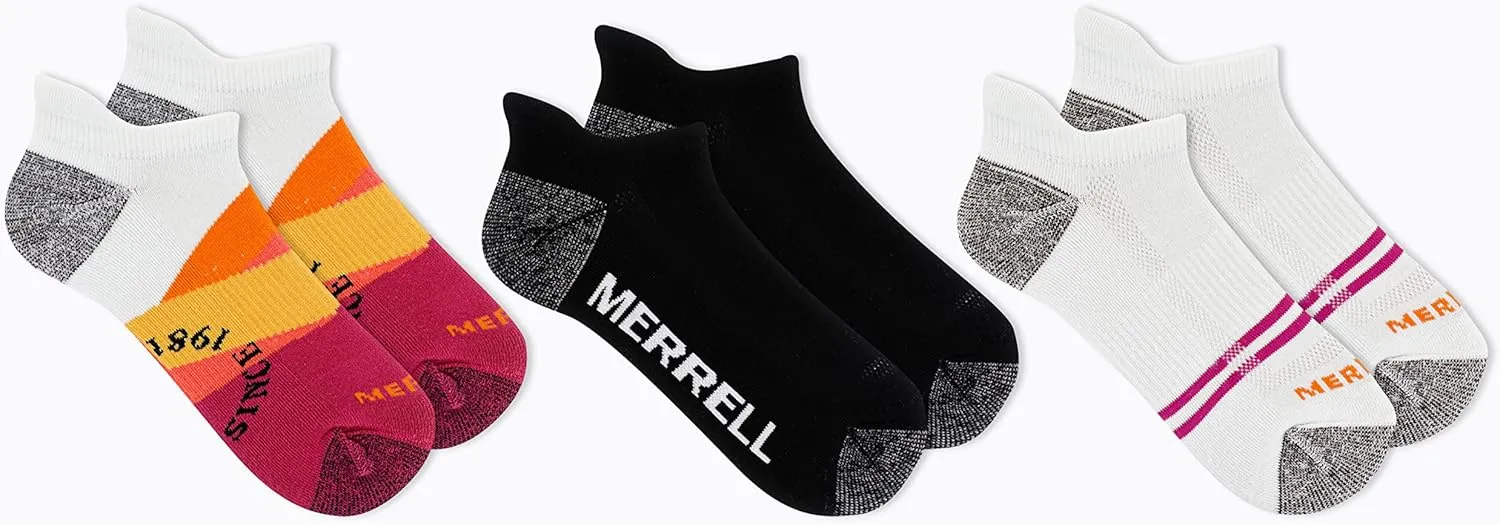Merrell Unisex-Adult Recycled Everyday Half Cushion Low Cut Tab Socks - 3 Pairs - Breathable Hiking