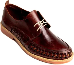 Mexico en la Piel Handmade Leather Huarache Oxford Shoes for Men with Lace-Up Design, Shedron Color, Comfortable Fit, Breathable and Lightweight, US Size 7-12 US
