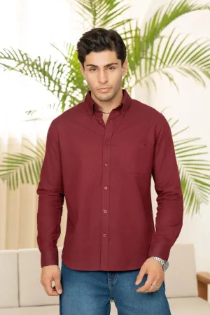 Minus One Men’s Maroon Oxford Organic Cotton Shirt – Regular Fit