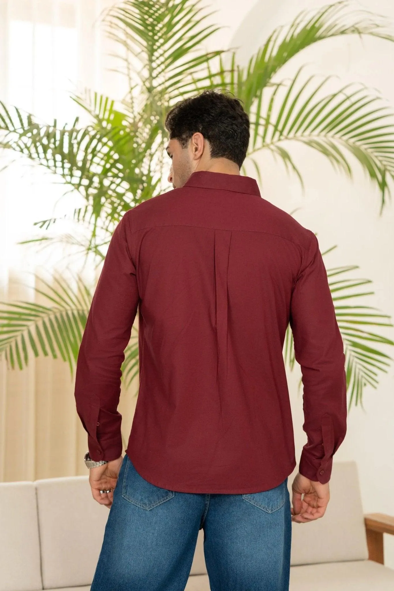 Minus One Men’s Maroon Oxford Organic Cotton Shirt – Regular Fit