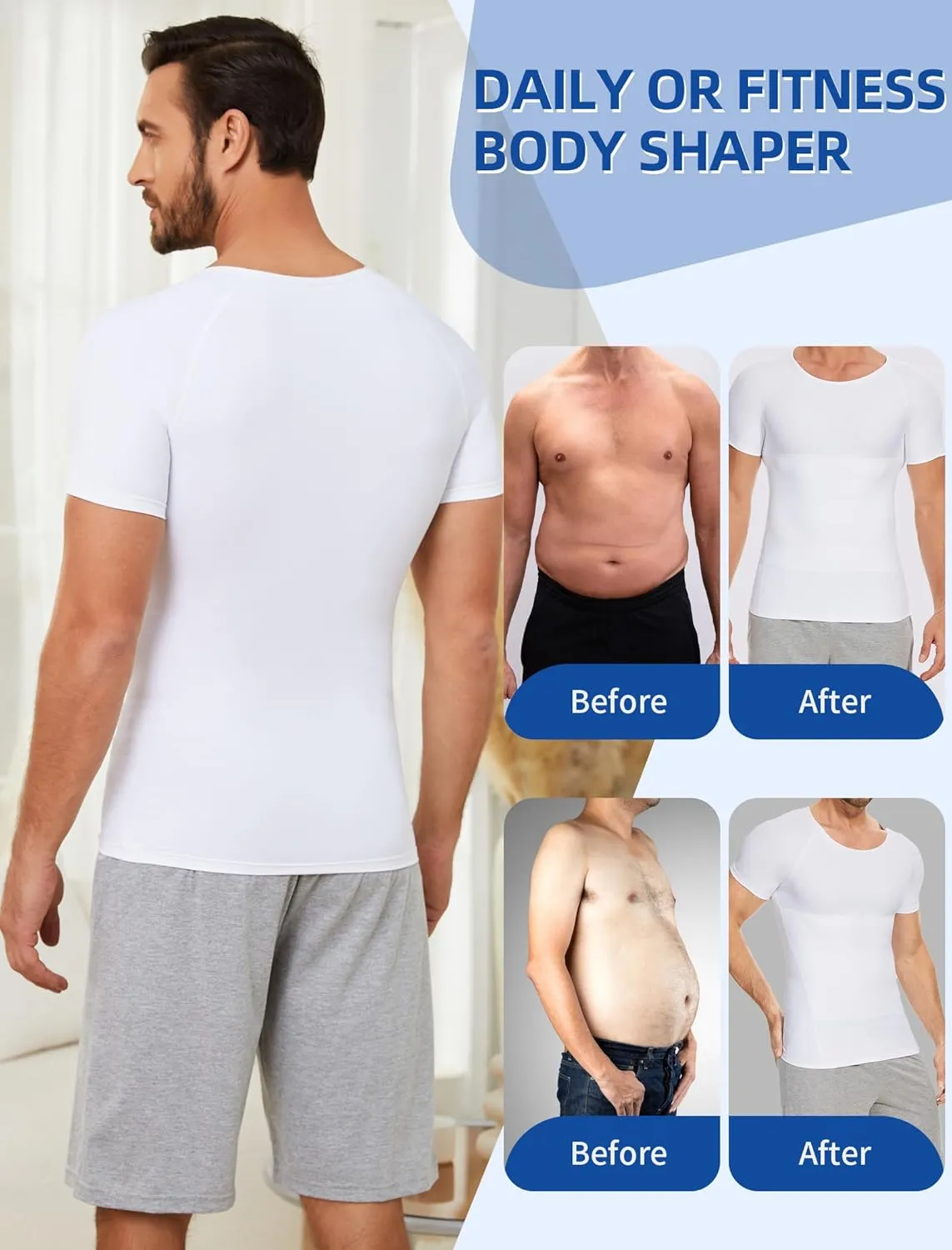 MISS MOLY Compression Shirts for Men Tummy Control Undershirt Gynomastica Slimming Short Sleeve Waist Trainer Shapewear