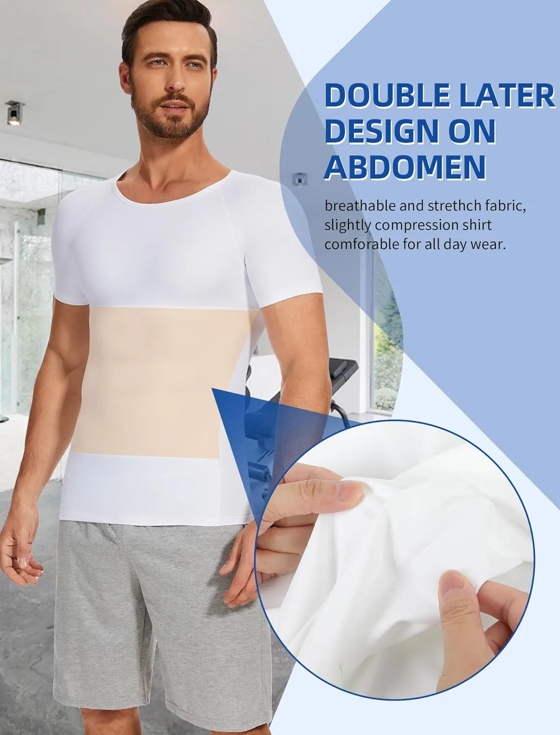 MISS MOLY Compression Shirts for Men Tummy Control Undershirt Gynomastica Slimming Short Sleeve Waist Trainer Shapewear
