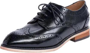 Mona flying Women's Comfortable Multicolored Wingtip Oxfords Brogue Lace-up Leather Shoes for Womens Ladies