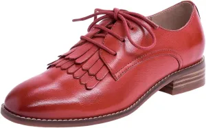 Mona flying Women's Tassel Oxfords Derby Comfortable Lace up Leather Flat Office Work Shoes for Ladies