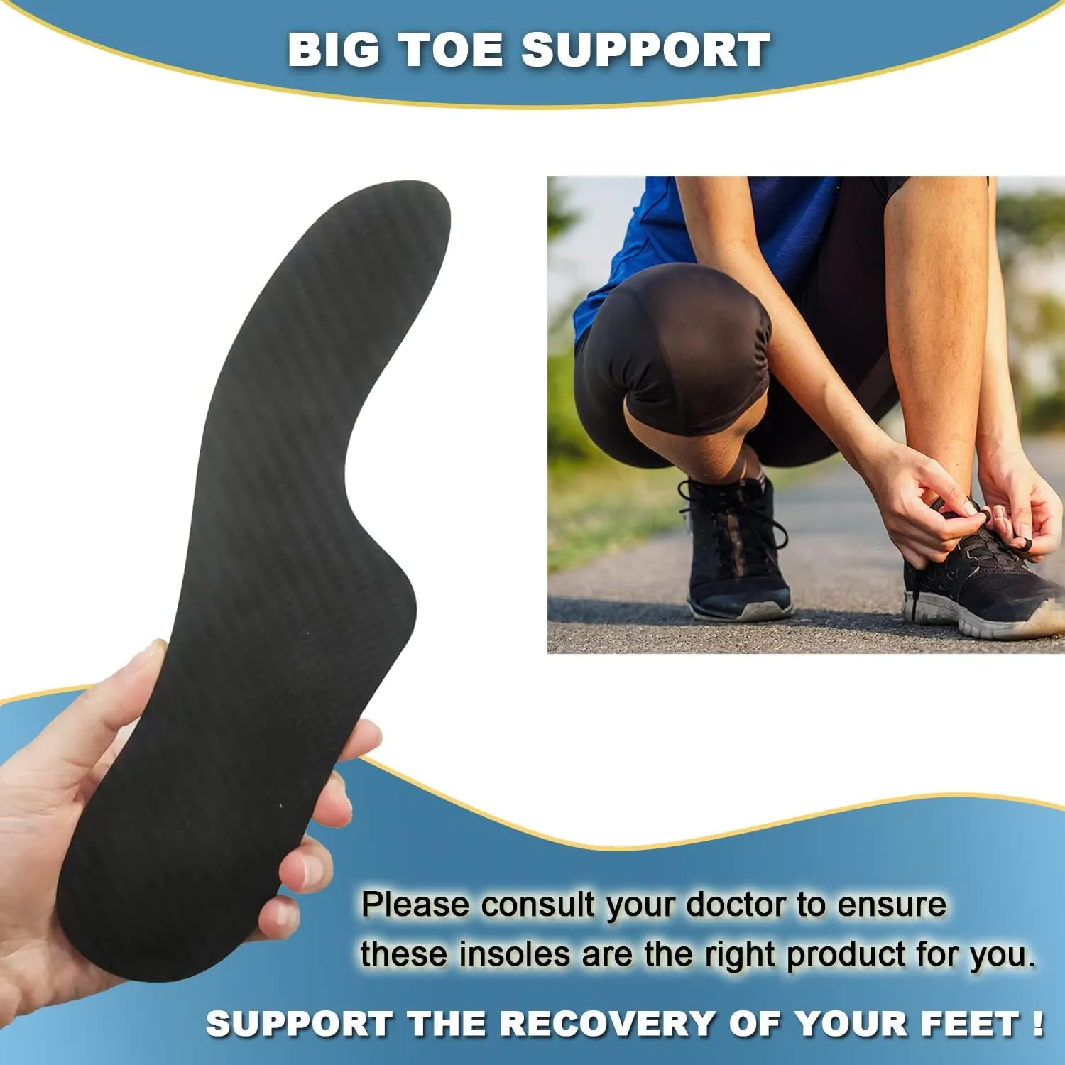 Morton's Extension Orthotic, Carbon Fiber Insole 1 Pair, Rigid Foot Support Insert for Morton's Toe, Turf Toe, Hallux Limitus, Hallux Rigidus, Arthritis (235mm -Women's Size 8-8.5, Men's 7-7.5) Black