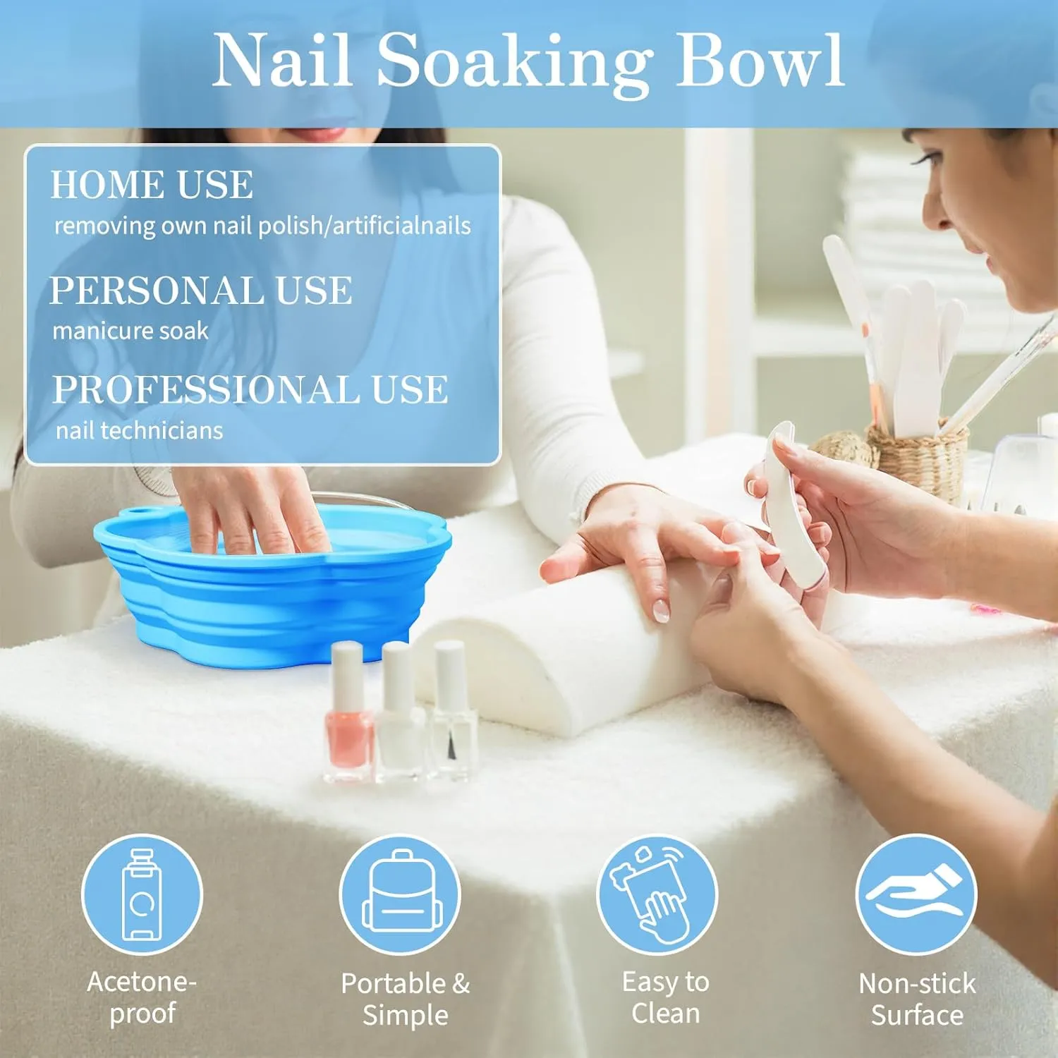 Nail Soaking Bowl Nail Soak Off Gel Nail Polish Remover Dip Powder Remover Dip Powder Nail Kit with Triangle Cuticle Peeler and Stainless Steel Cuticle Pusher Nail Art Tool (BLUE 1 PACKING)