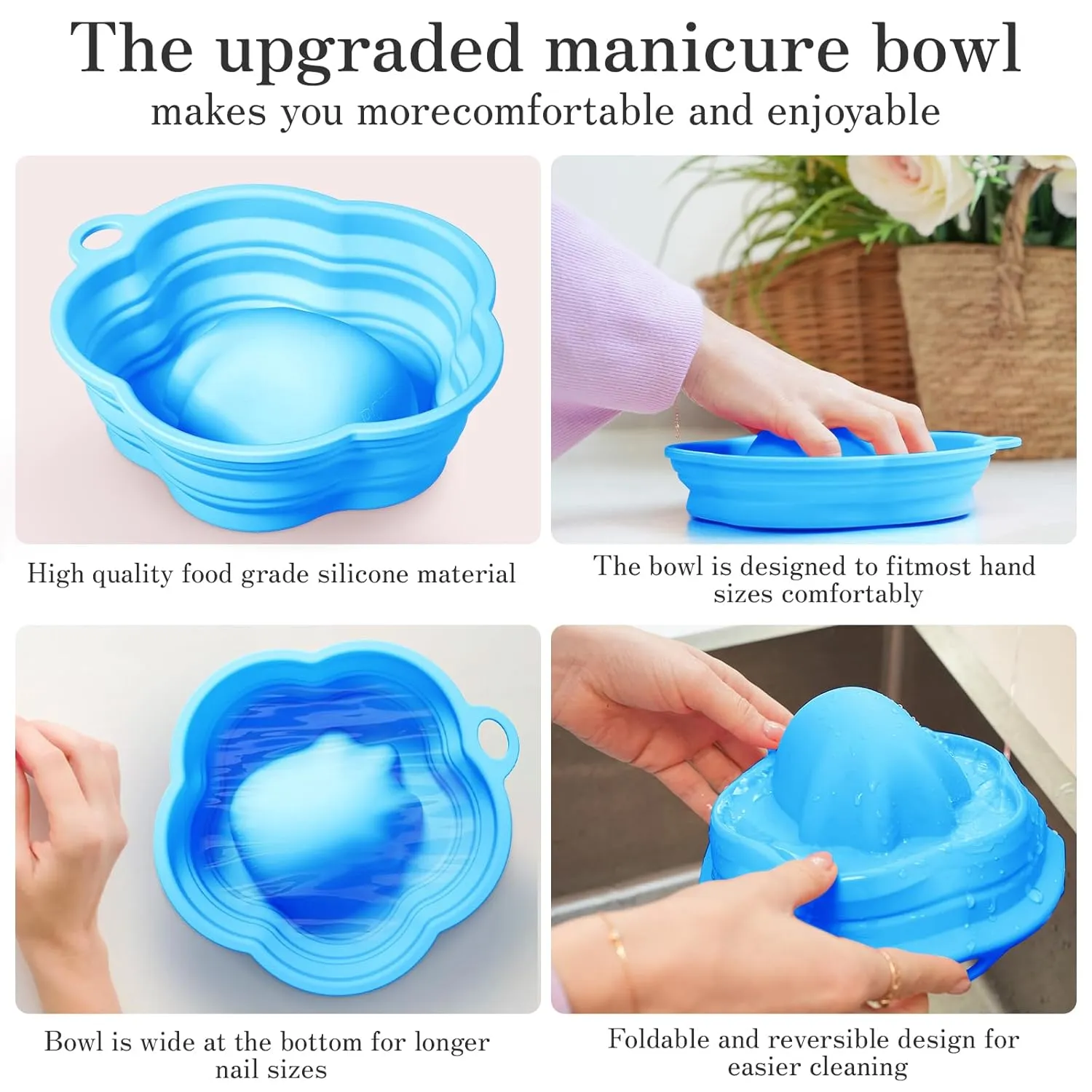 Nail Soaking Bowl Nail Soak Off Gel Nail Polish Remover Dip Powder Remover Dip Powder Nail Kit with Triangle Cuticle Peeler and Stainless Steel Cuticle Pusher Nail Art Tool (BLUE 1 PACKING)