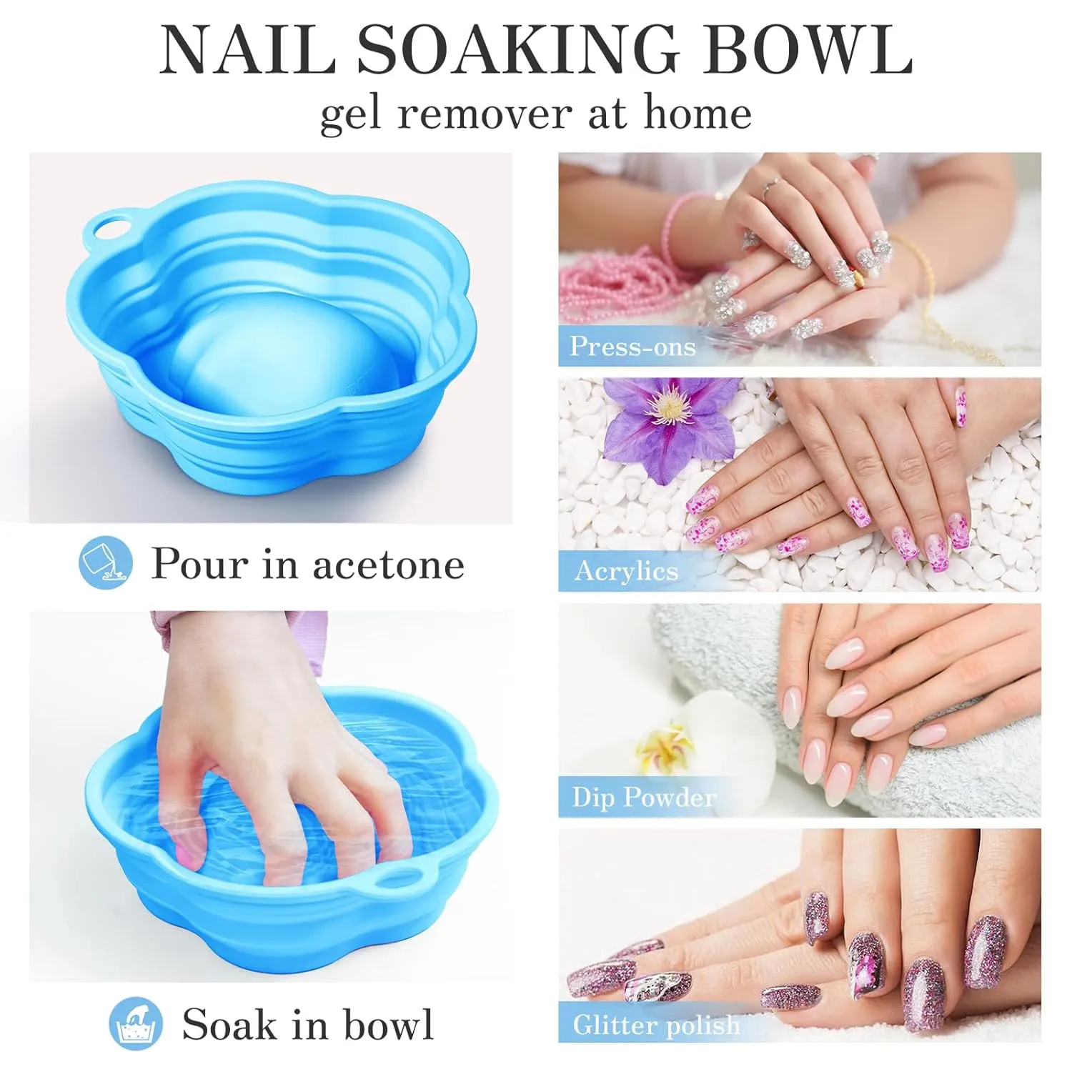 Nail Soaking Bowl Nail Soak Off Gel Nail Polish Remover Dip Powder Remover Dip Powder Nail Kit with Triangle Cuticle Peeler and Stainless Steel Cuticle Pusher Nail Art Tool (BLUE 1 PACKING)
