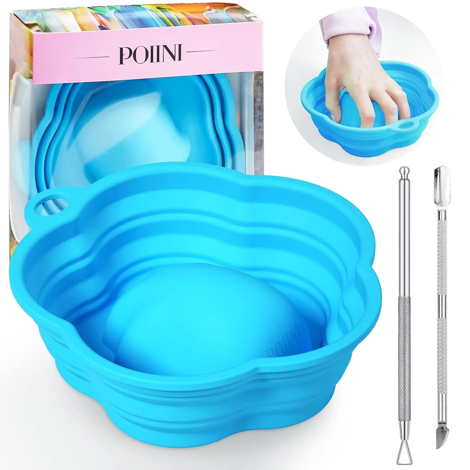 Nail Soaking Bowl Nail Soak Off Gel Nail Polish Remover Dip Powder Remover Dip Powder Nail Kit with Triangle Cuticle Peeler and Stainless Steel Cuticle Pusher Nail Art Tool (BLUE 1 PACKING)