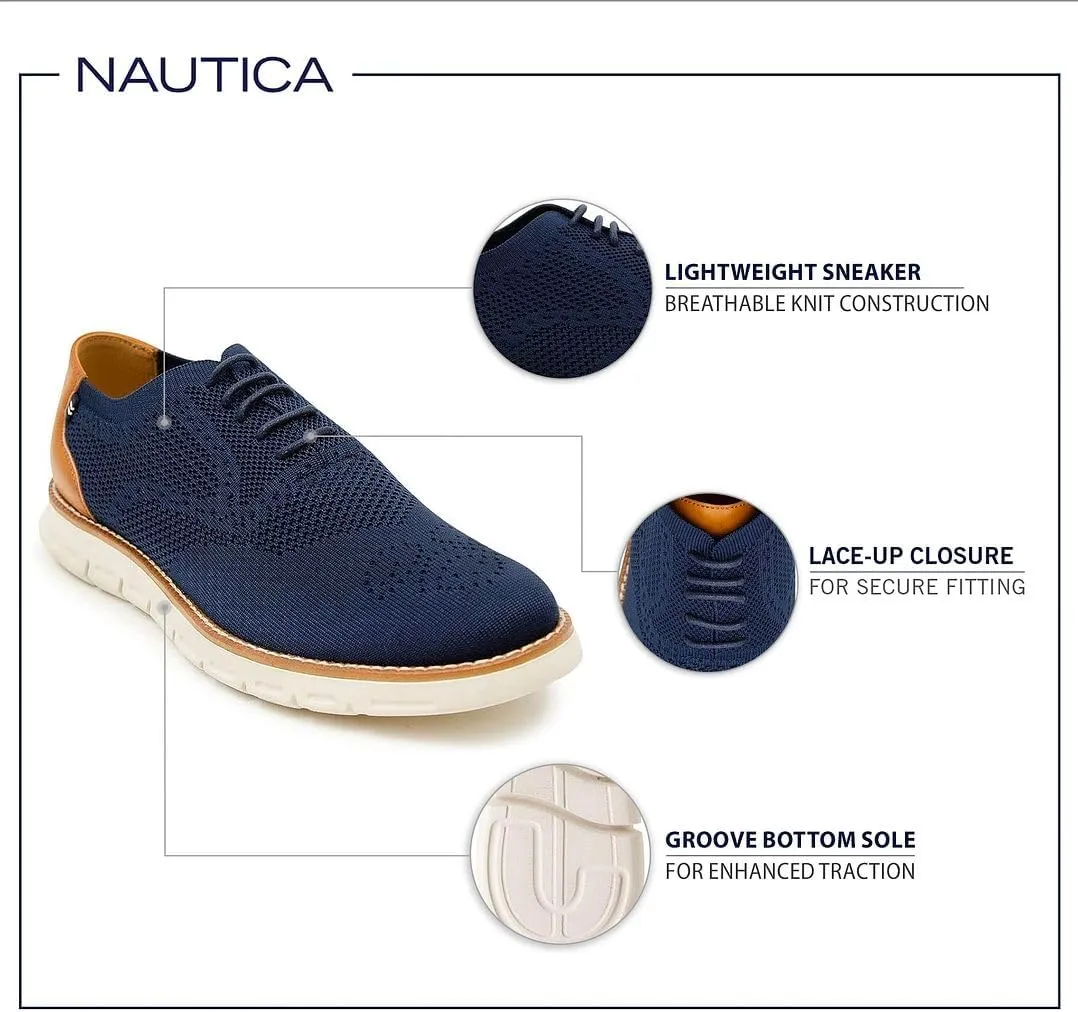 Nautica Men's Knit Dress Oxford Dress Sneakers: Breathable, Stylish, Lightweight & Comfortable - Ideal for Business or Walking