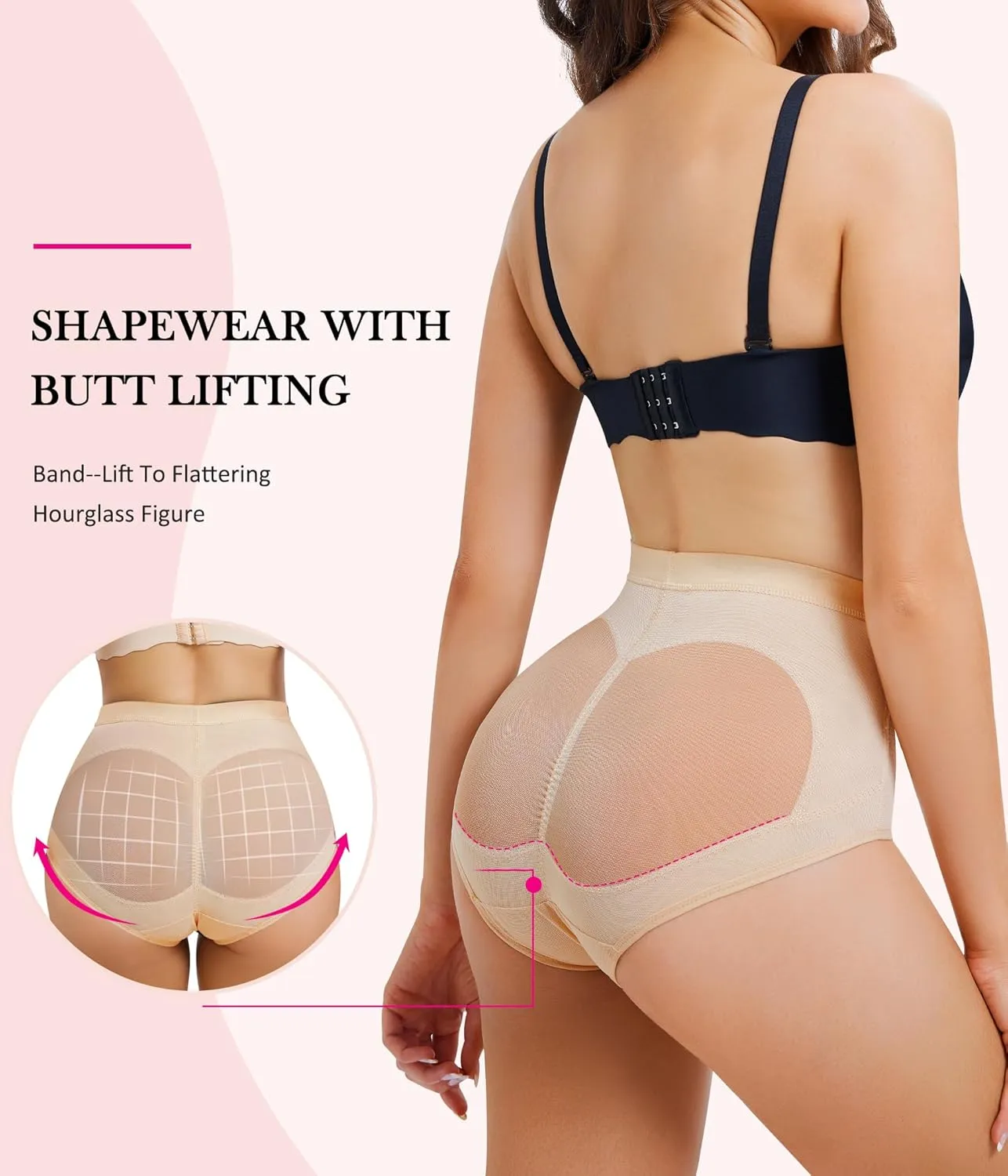 Nebility 2 Piece Tummy Control Shapewear Butt Lifting Underwear for Women Lower Belly Waist Trainer Seamless Faja Body Shaper