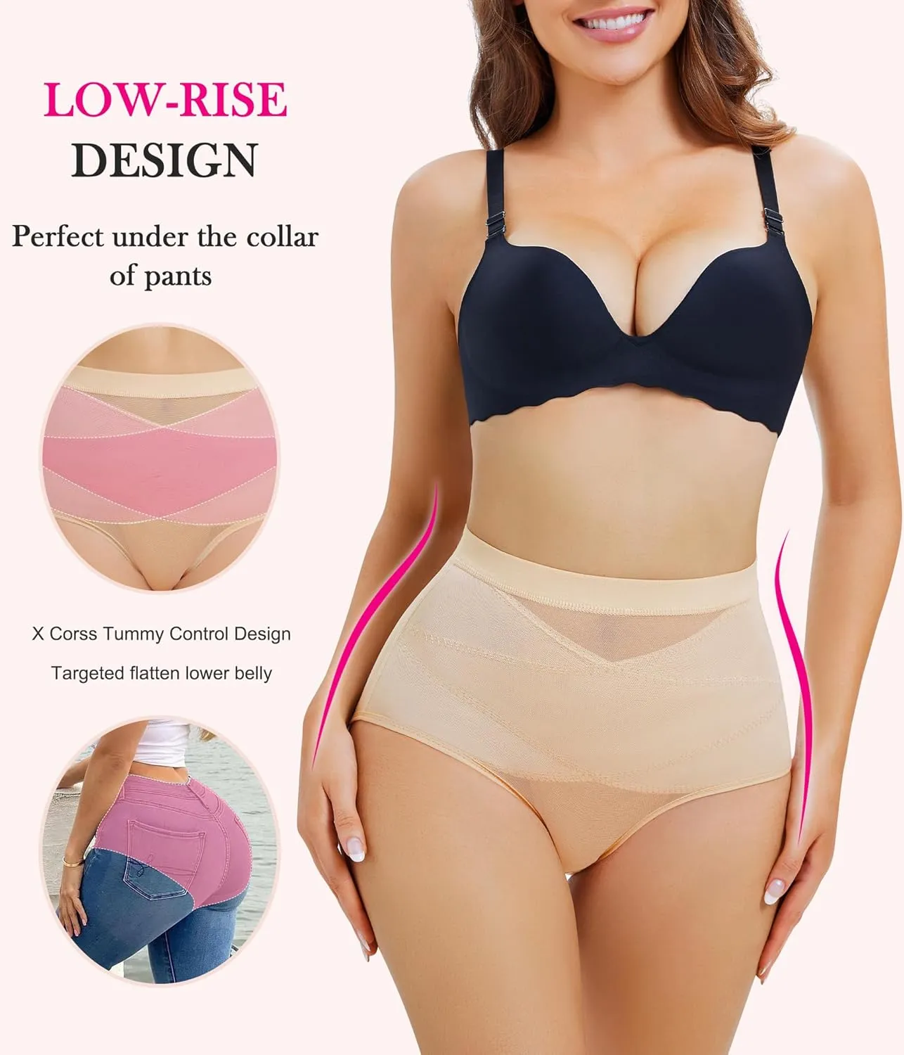 Nebility 2 Piece Tummy Control Shapewear Butt Lifting Underwear for Women Lower Belly Waist Trainer Seamless Faja Body Shaper