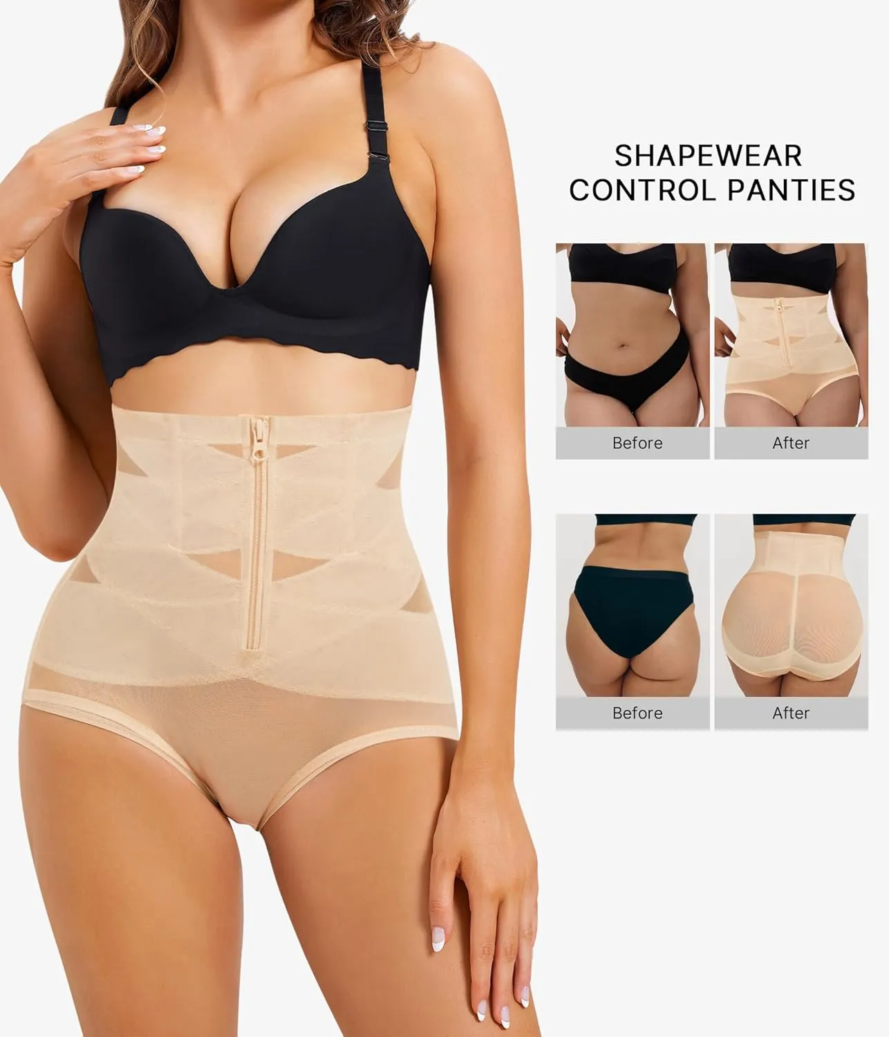 Nebility Butt Lifting Shapewear Tummy Control Body Shaper Seamless Underwear Girdle Hi-Waist Trainer Panties