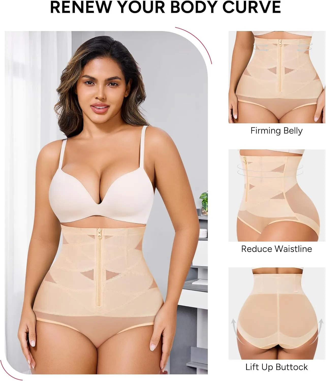 Nebility Butt Lifting Shapewear Tummy Control Body Shaper Seamless Underwear Girdle Hi-Waist Trainer Panties