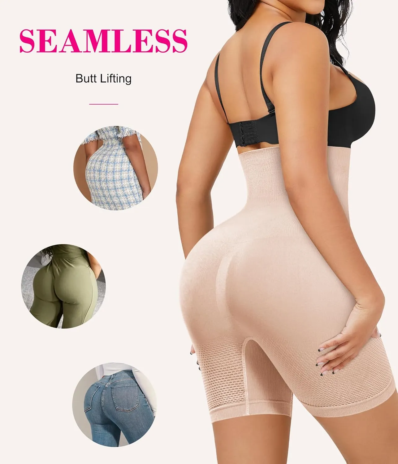 Nebility Womens' Shapewear Thigh Slimmer Tummy Control Body Shaper Shorts Butt Lifter Panties High Waist Trainer