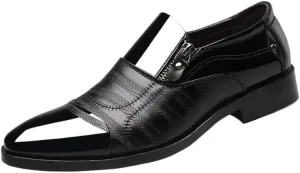New Men's Oxford Shoes Slip-On Round Toe PU Leather Anti-Slip Non-Slip Low Top Block Heel Wedding Dress Shoes