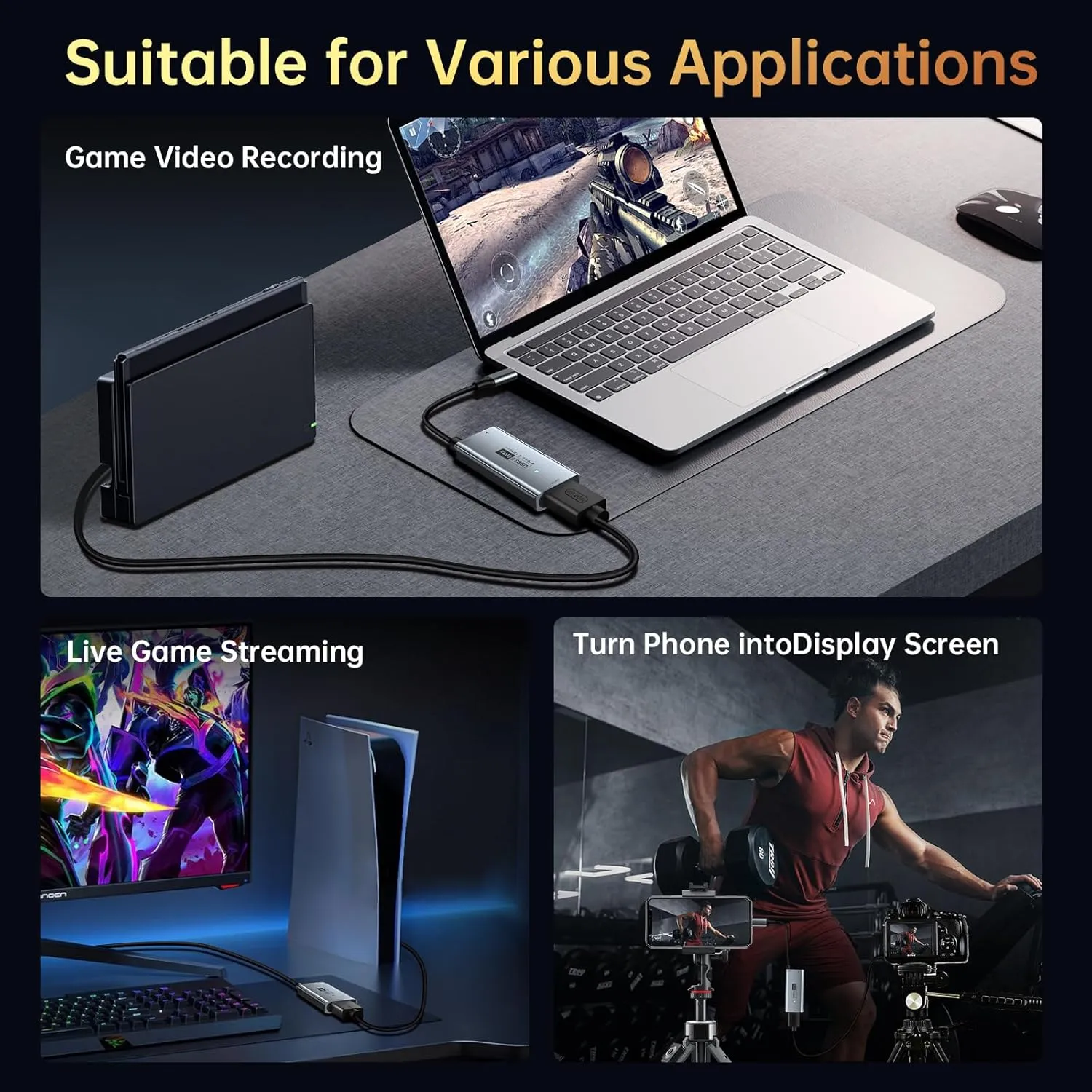 Newhope USB 3.0 Capture Card with 100W PD - HDMI to USB-C Video Capture Card 1080P 60fps & 2K 30fps Video Audio Capture Device for Streaming, Game Recording, Compatible for Quest 3, Switch, PS4/PS5