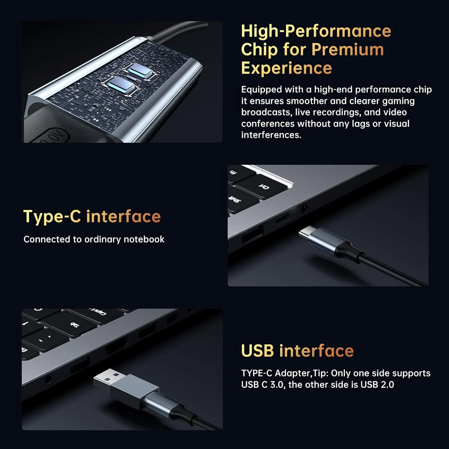 Newhope USB 3.0 Capture Card with 100W PD - HDMI to USB-C Video Capture Card 1080P 60fps & 2K 30fps Video Audio Capture Device for Streaming, Game Recording, Compatible for Quest 3, Switch, PS4/PS5