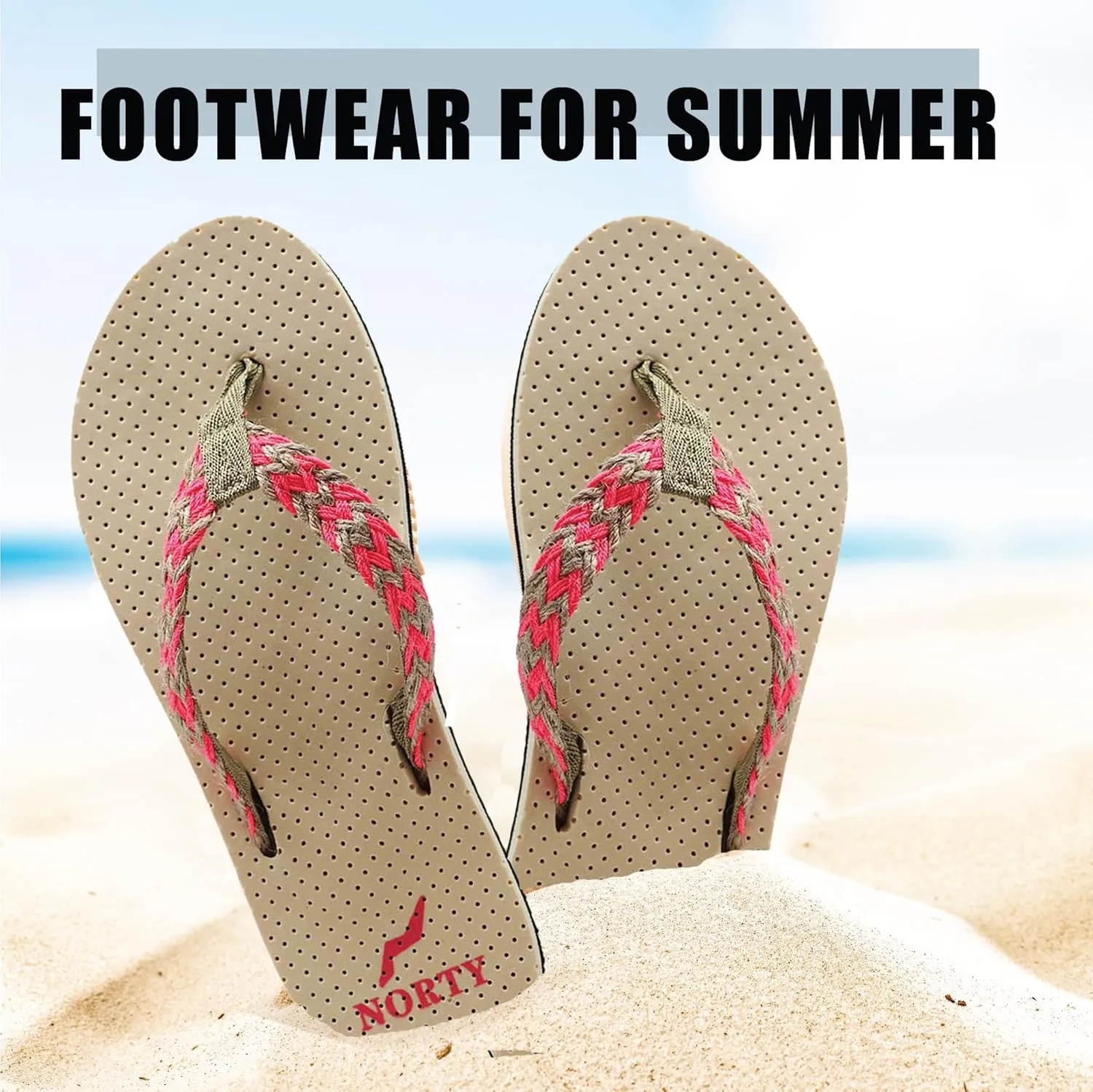 NORTY Womens Casual Flip Flop Thong Sandals For Beach, Pool or Everyday