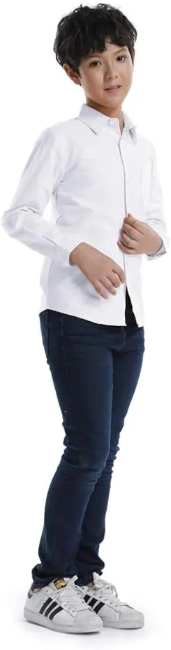 OCHENTA Little Big Boys' & Men's Long Sleeve Button Down Oxford Casual Dress Shirt