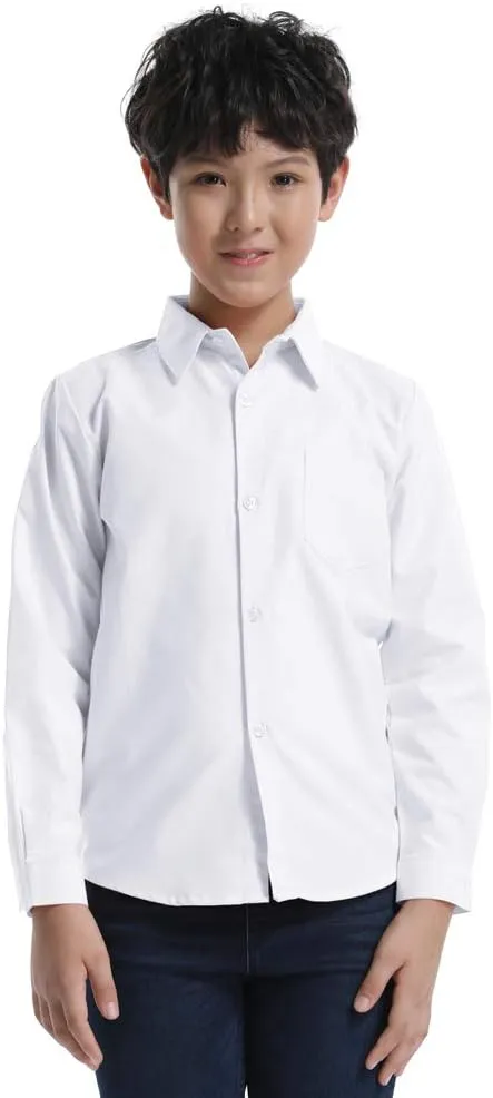 OCHENTA Little Big Boys' & Men's Long Sleeve Button Down Oxford Casual Dress Shirt
