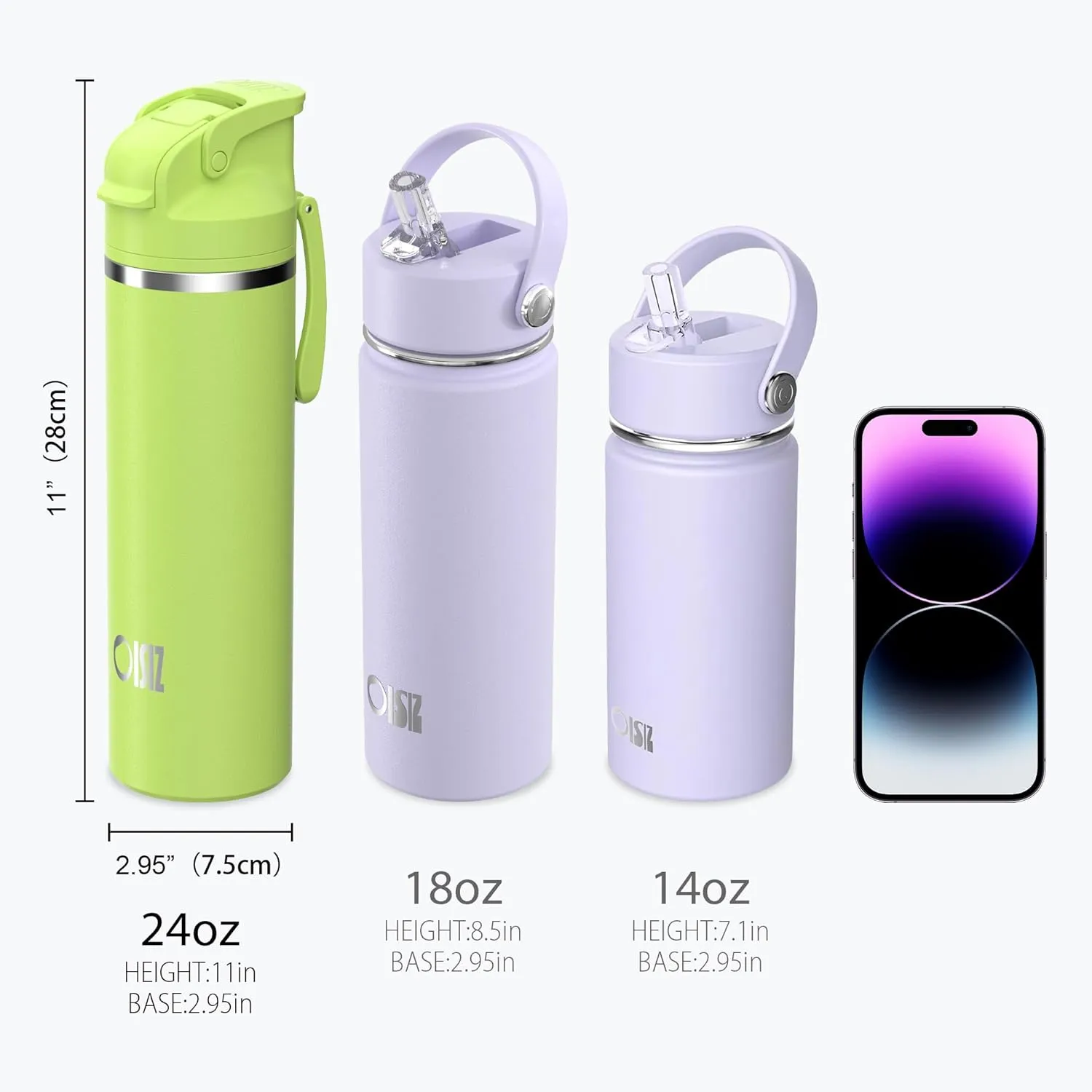 OISIZ Insulated Water Bottle 24 oz with 2-in-1 Straw and Swig Lid, Leakproof and BPA Free, Keep Cold 24H, Vacuum Stainless Steel Water Bottle for School, Travel and Sports, All Dishwasher Safe