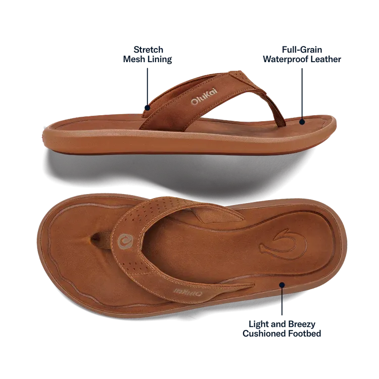 OluKai Men’s Pili Waterproof Leather Sandal - Fox|Fox